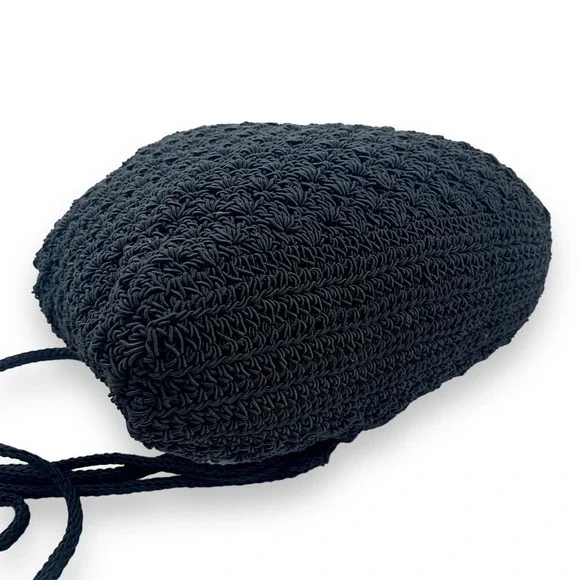 Vintage 90's FRANKIE AND JOHNNIE black woven macrame mini slouch backpack - Picture 11 of 11